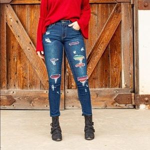 Judy Blue Skinny Jeans with Serape Patches
